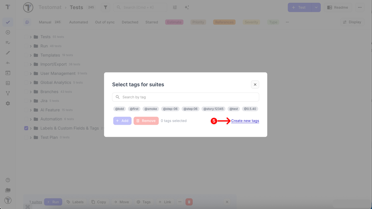 Create new tags link