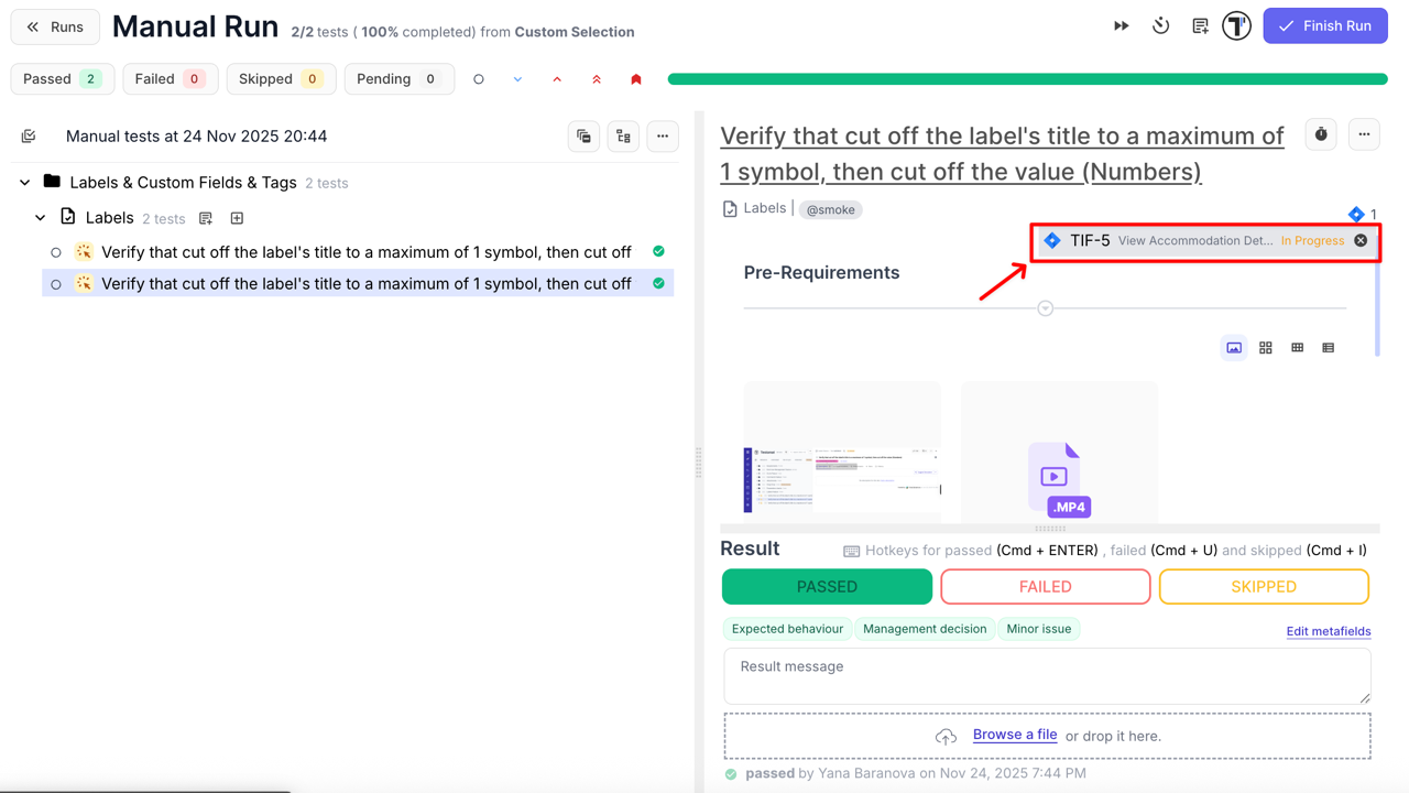 Jira Issue in Ongoing run